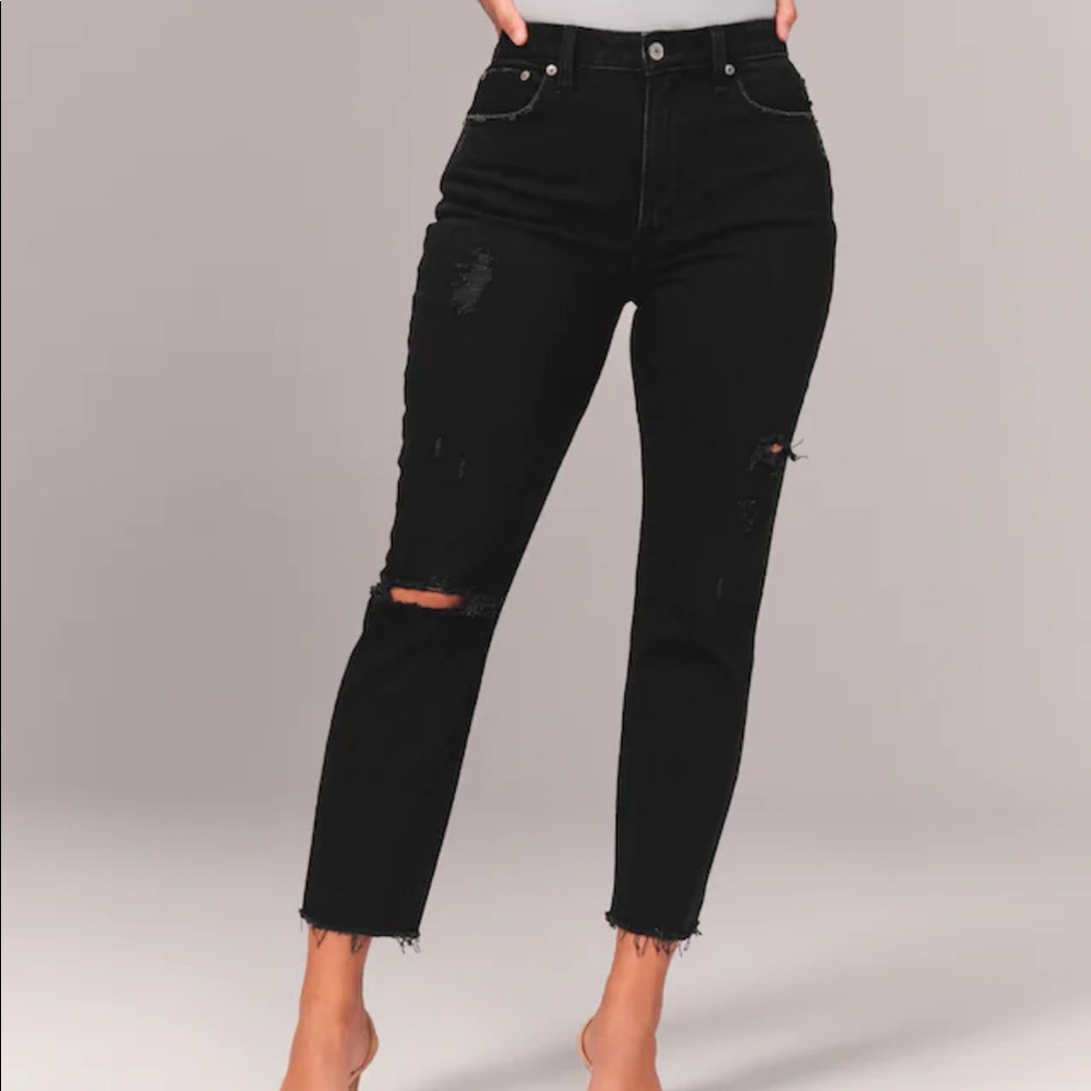 Abercrombie High Rise Distressed Mom Jeans